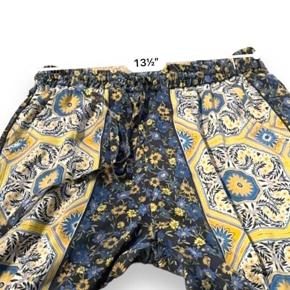 Johnny Was Silk Blend Gray Yellow Blue‎ Floral Paisley Drawstring Pants Sz S - Picture 8 of 10